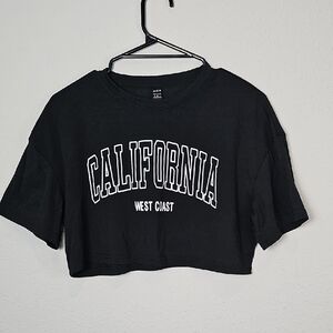 Shein Black Crop Graphic California West Coast Cropped T Shirt Oversized Small